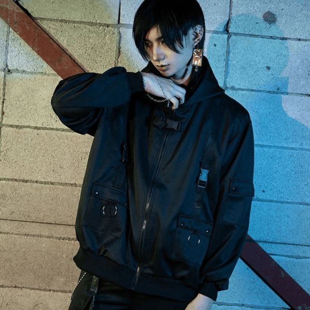 Cyberpunk Cat ears black punk emo zip up Sleeved hoodie - unisex